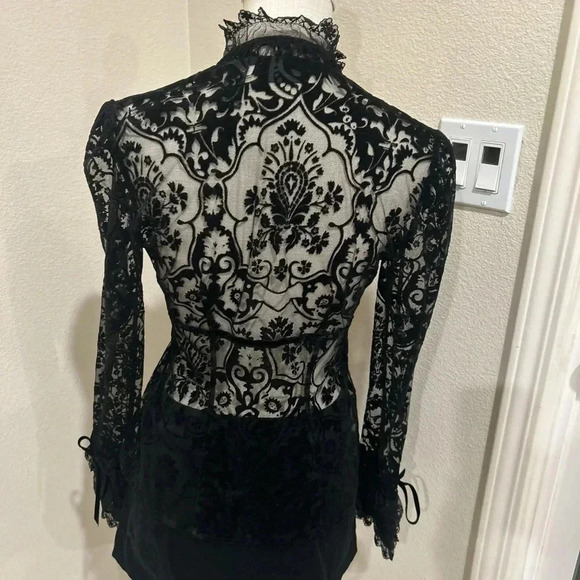 Goth mesh velvet and lace Express top. - Picture 6 of 9